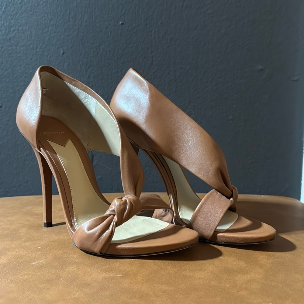 Brian Atwood open toe cognac heels! New in box!!
